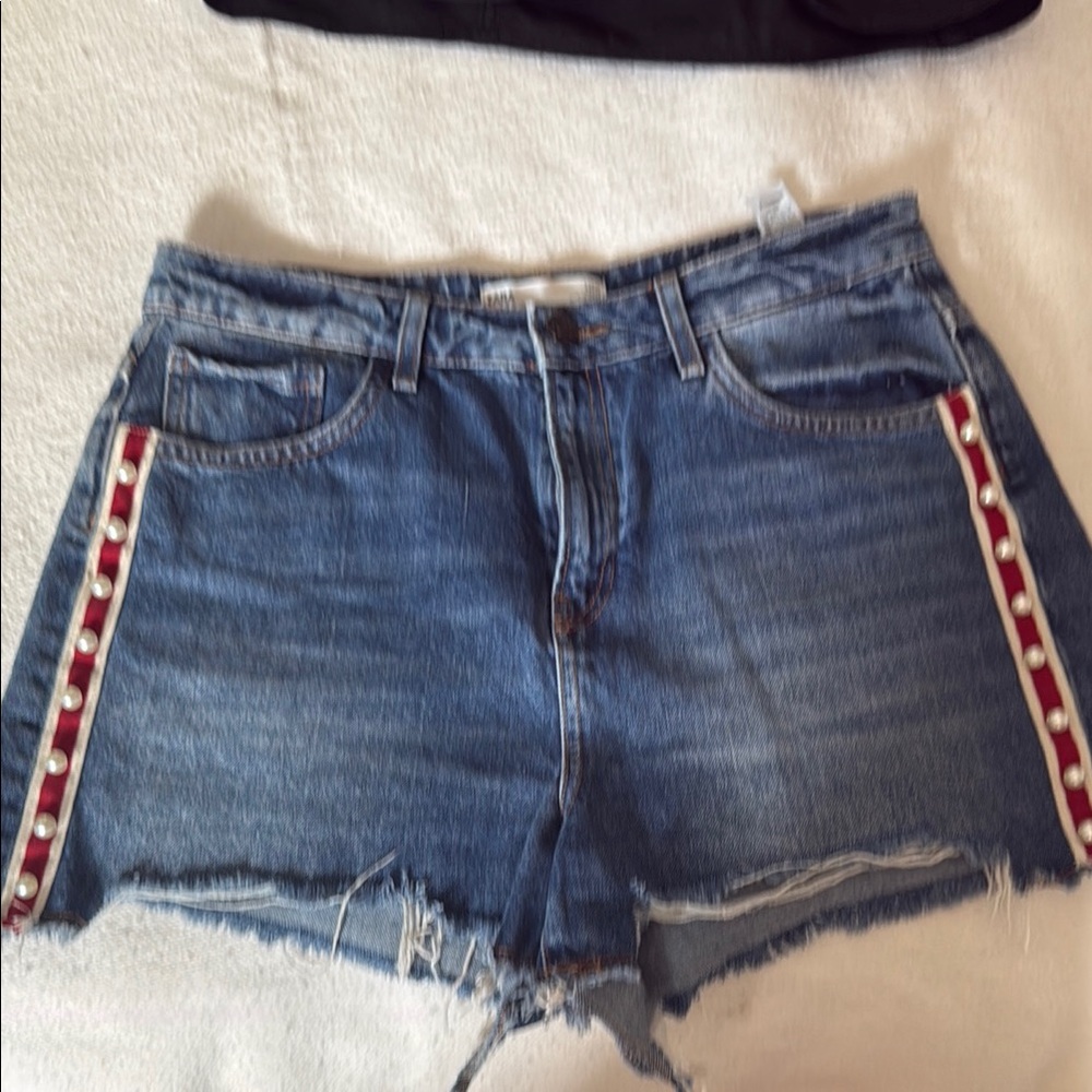 Denim Women's Shorts with Red Accents